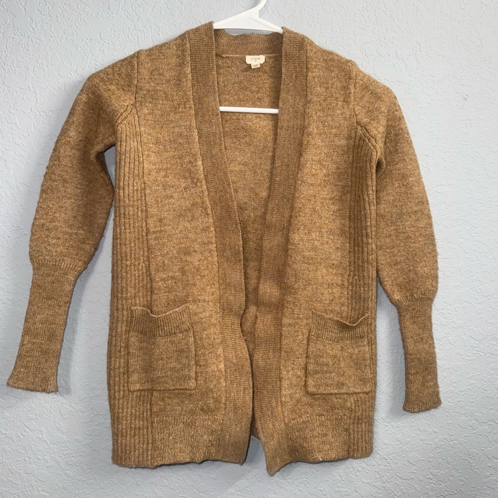 J. Crew Tan Cardigan Sweater with V-Neck and Ribbed Trim